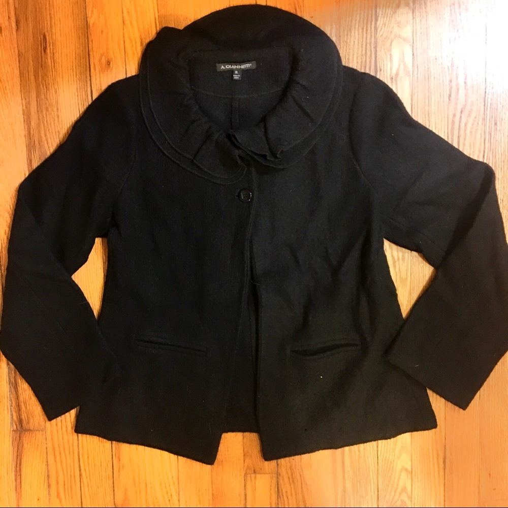 🆕A. Gianetti Black Wool Jacket w/ Ruffle Collar
